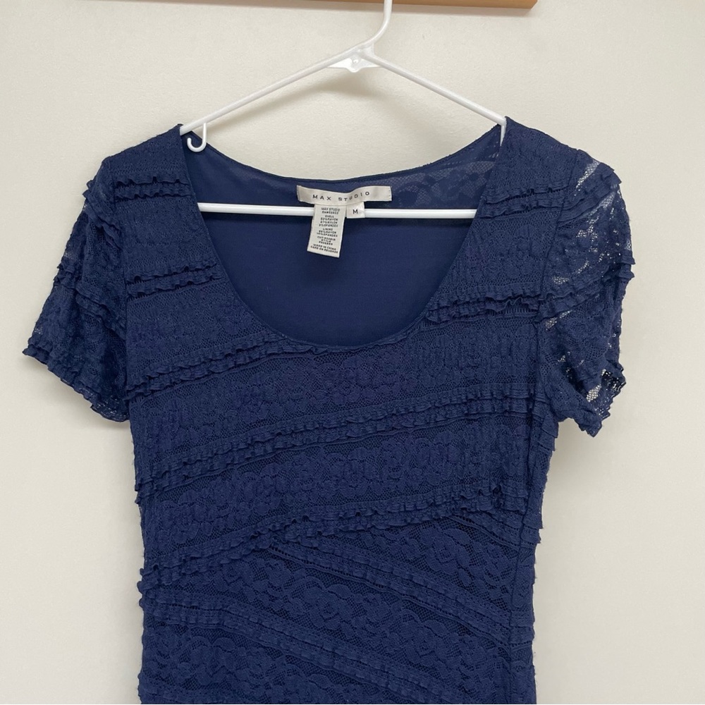Max Studio Navy Lace Dress Women Medium